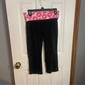 Victoria's Secret Kids Black Leggings with Pink Floral Waistband small used